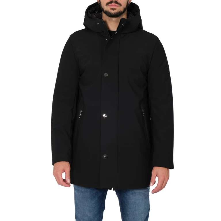 Long with Hood. Softshell Bonded Metal Bolts HE544015 NERO