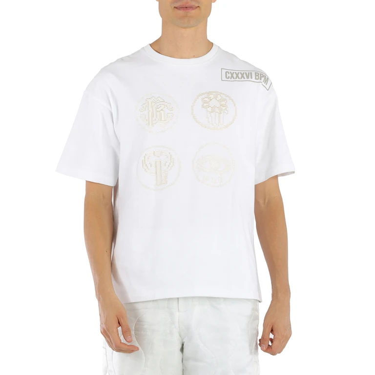 Mens Optical White Embroidered Lucky Symbols T-shirt