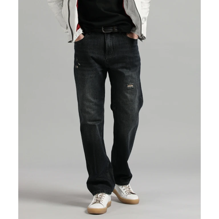 Dark Blue Straight Distressed Jeans