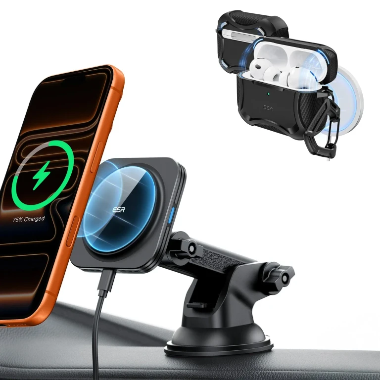 15W Dashboard Wireless Car Charger and 25W CryoBoost Foldable 3-in-1 Charger Bundle - US Plug–Black - Black