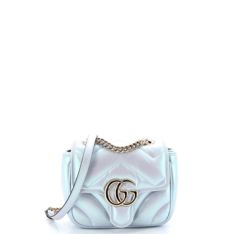 GG Marmont Square Flap Bag Chevron Iridescent Leather Mini