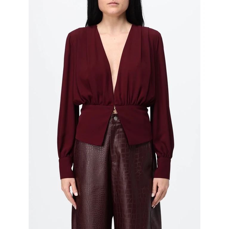 Long-Sleeved Crêpe Evening Top with Deep V-Neck (HM32674758BORGOGNA)