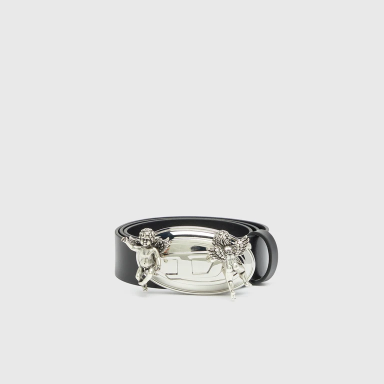 3.5cm leather belt with cherub Oval D buckle - Belts - Woman - Black
