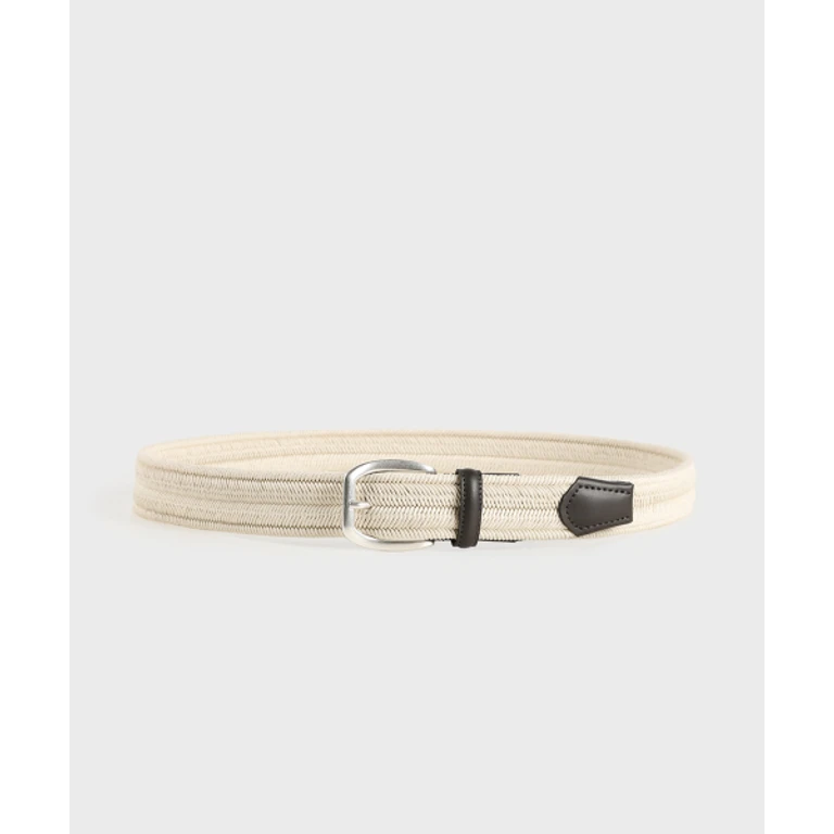 Ivory Leather-Trim Casual Belt