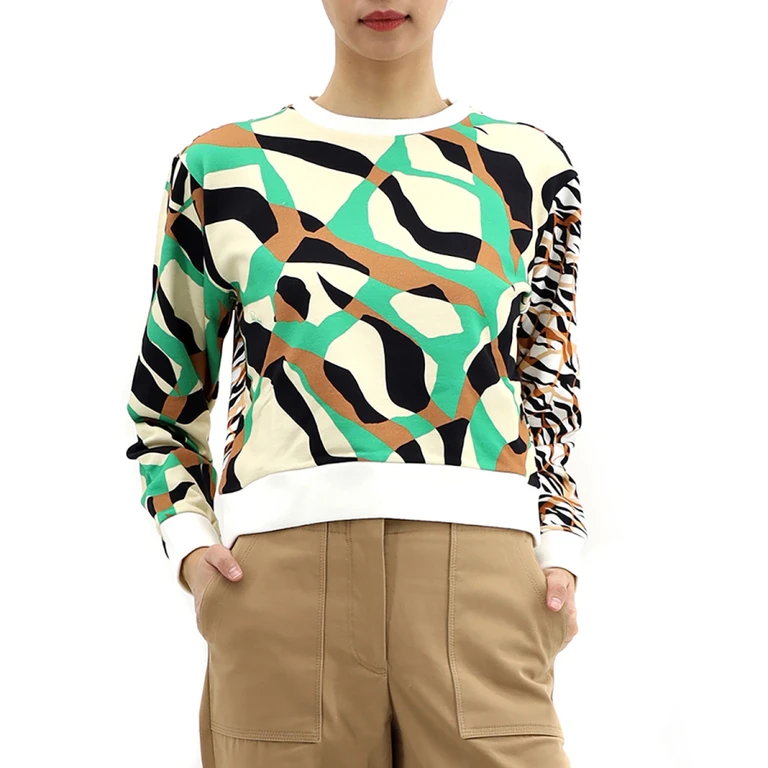 Ladies Black/Terracott/Green Cotton Crewneck Sweatshirt