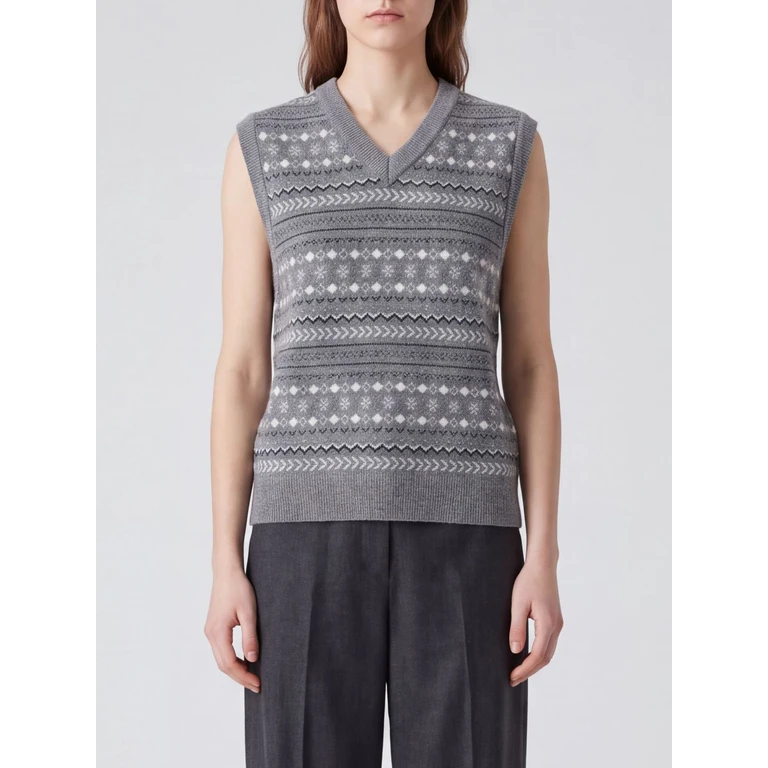 Jacquard Knit Waistcoat in Wool and Alpaca Blend with V-Neck (UDSW6C117G2)