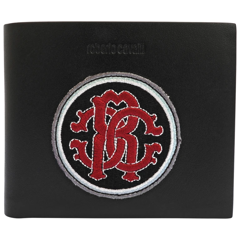 Mens RC Monogram Patch Bifold Leather Wallet - Black