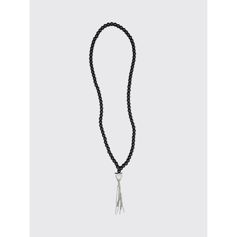 Pendant Necklace with Beads and Metal Mesh Tassels (26SHTCO002BLACK)