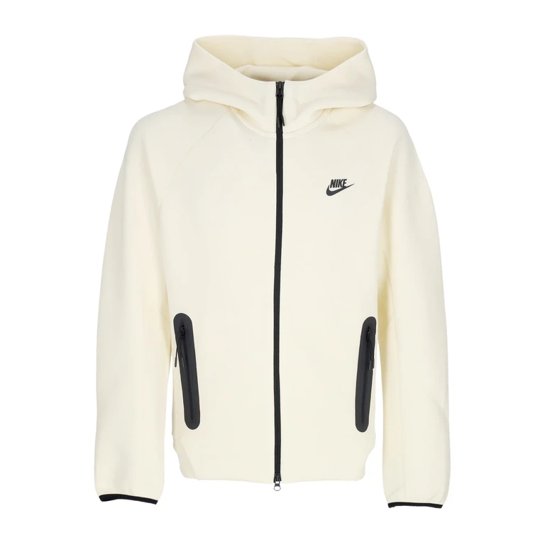 Men's Lightweight Hooded Zip Sweatshirt Tech Fleece Full-zip Windrunner Hoodie Coconut Milk/black
