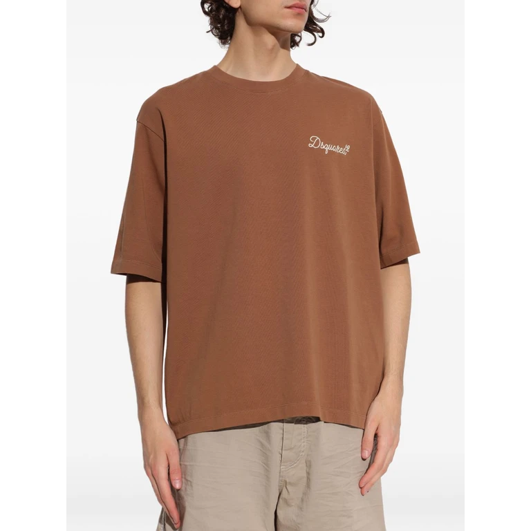 t-shirt brown man logo embroidered