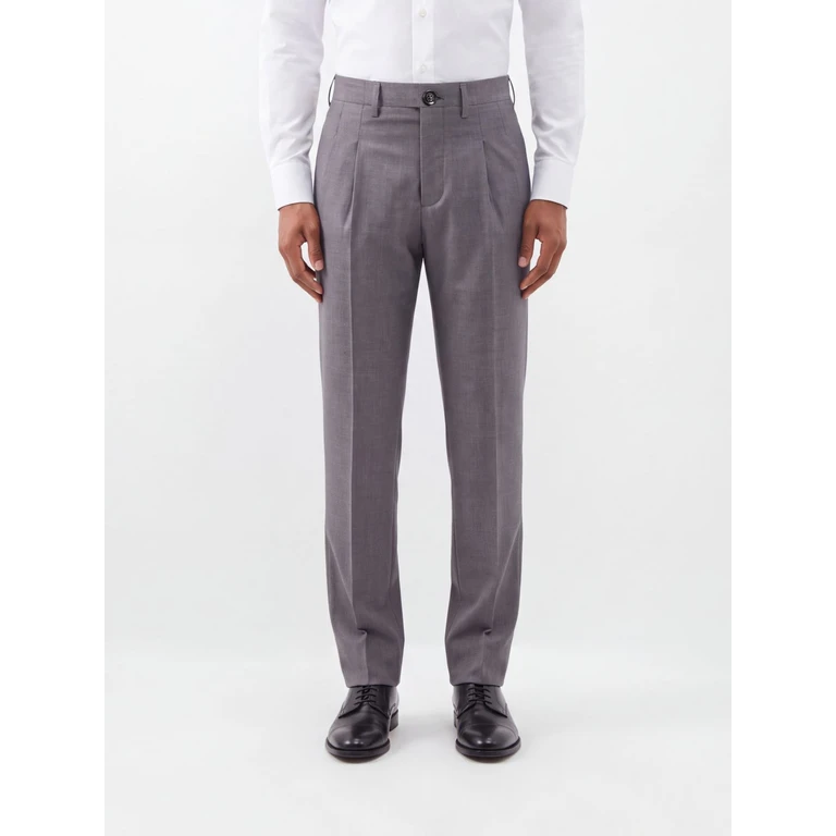 Mid-Rise Pleated Wool Wide-Leg Tailored Trousers (HTR909WV0211A189)
