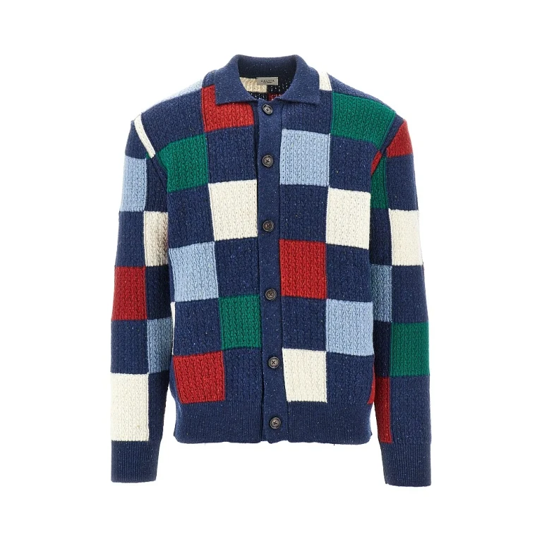 Multicoloured check wool cardigan Man 48