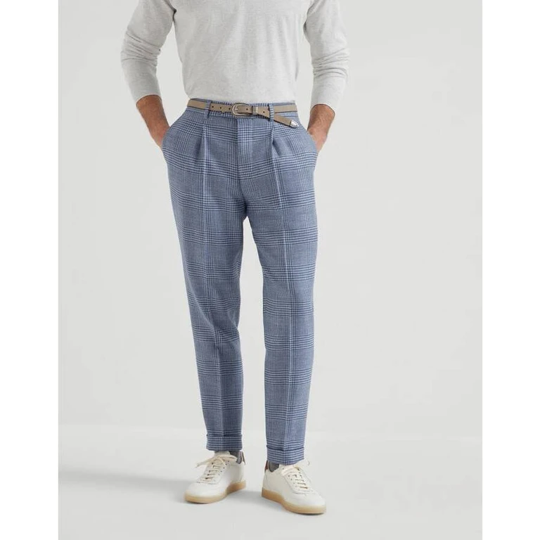 Men's Cloud Wool Silk Linen Checked Trousers