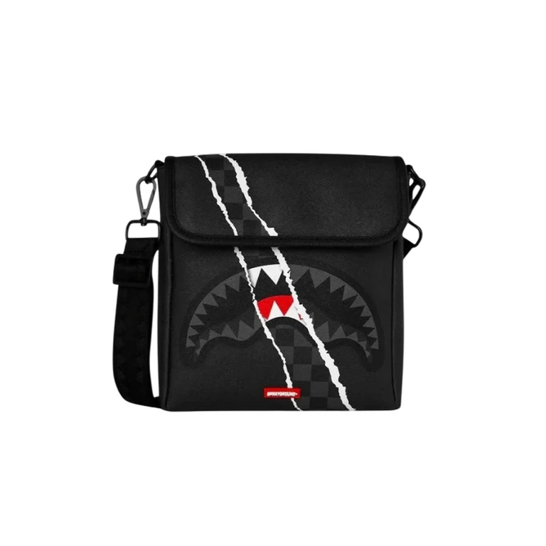 sports marsupi - man unisex Sprayground - center rip revealing gray check messenger - black