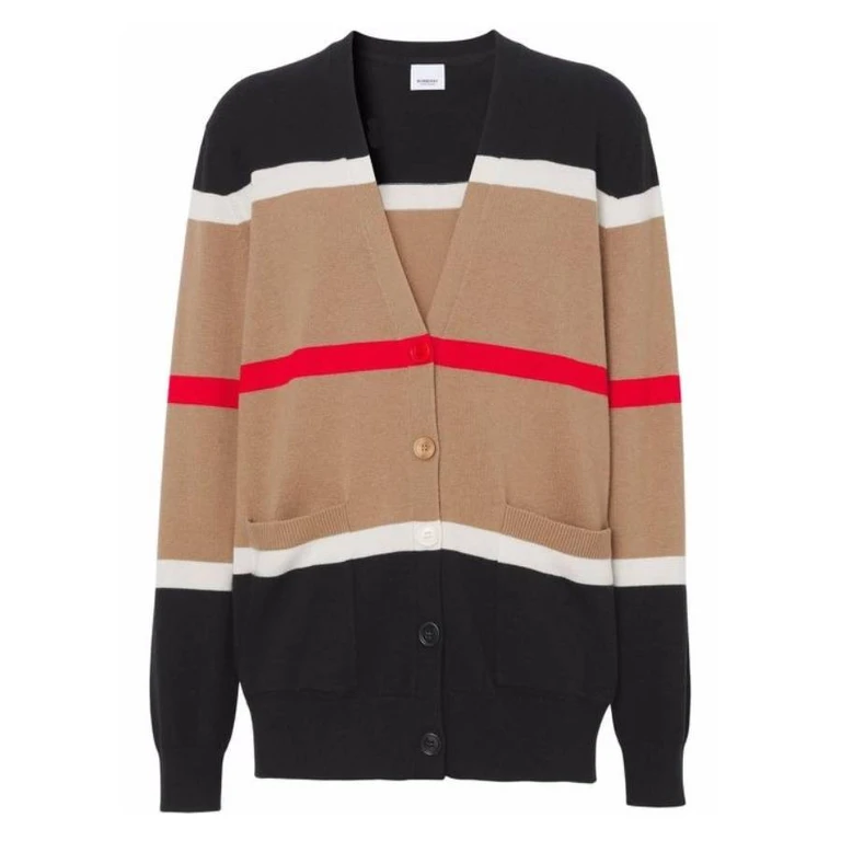 Phillipa Icon Stripe Cashmere & Silk Cardigan, Size Large