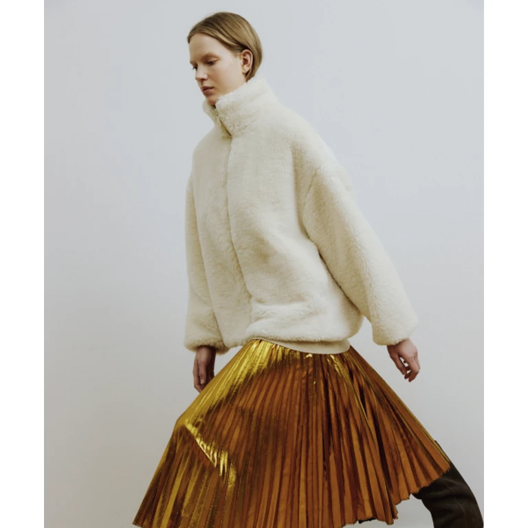 SOL oversized zip-up faux fur anorak jumper [ivory]