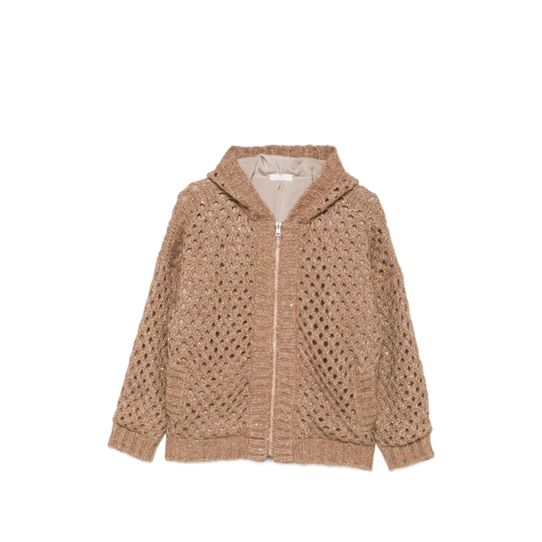 Sequin-embellished Open-knit Cardigan