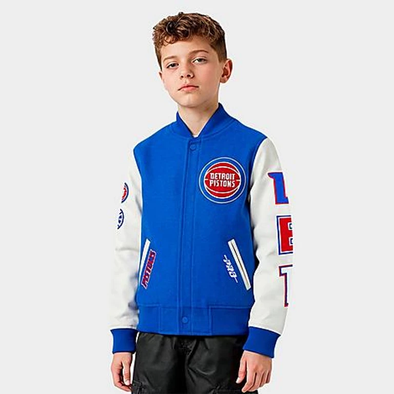 Pro Standard Big Kids Detroit Pistons NBA Classic Wool Varsity Jacket in Royal Blue/White Size: Small