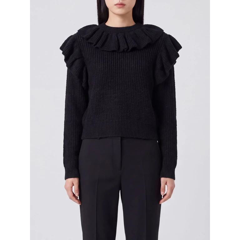 Wool and Alpaca Blend Crewneck Jumper with Ruffles and Embroidery (262TT320000006)