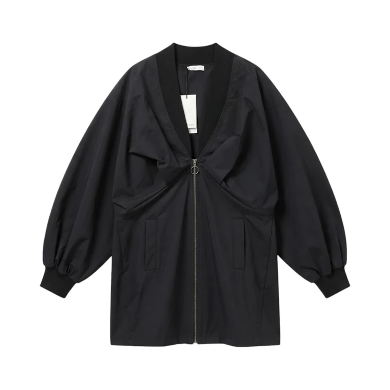 Vestito Donna Nero con Zip e Maniche Voluminose