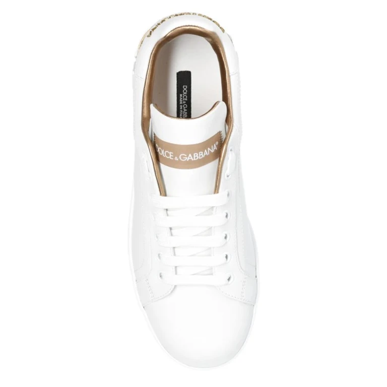 Sneakers in Pelle Bianca con Dettagli Dorati