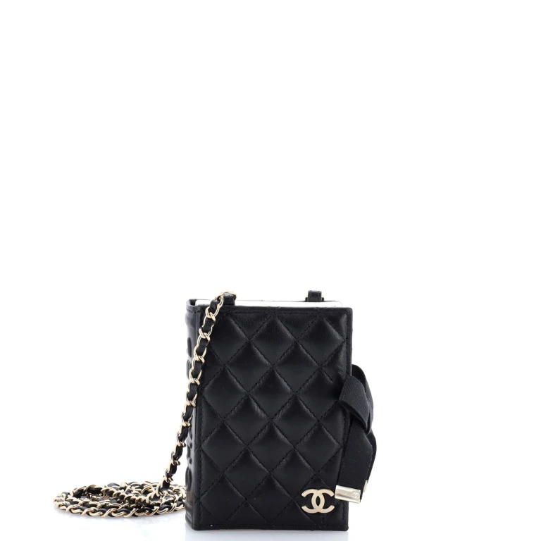 CC Book Card Holder with Chain Quilted Lambskin