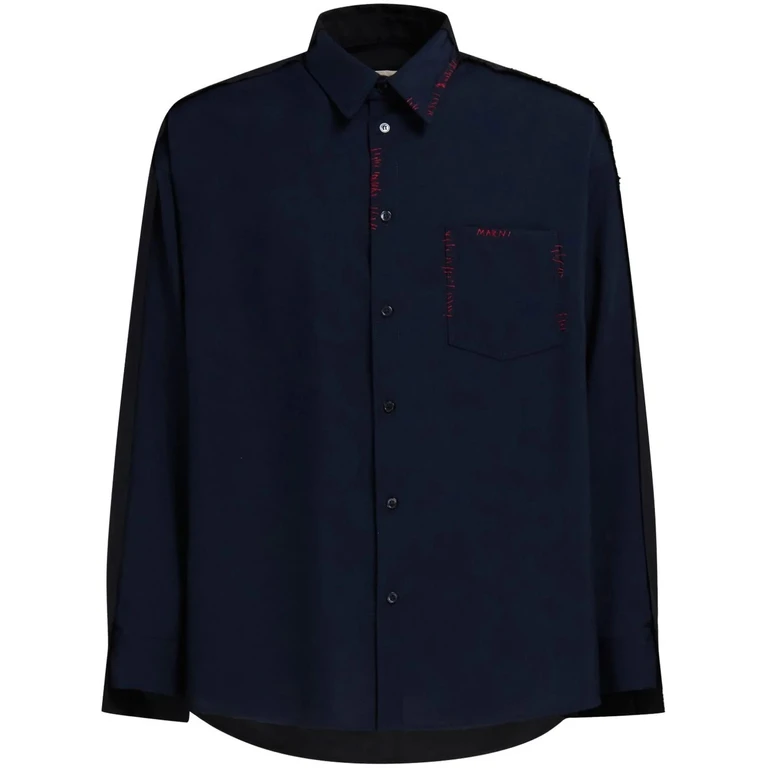 Camicia in Maglieria Blu e Nero con Dettagli Ricamati