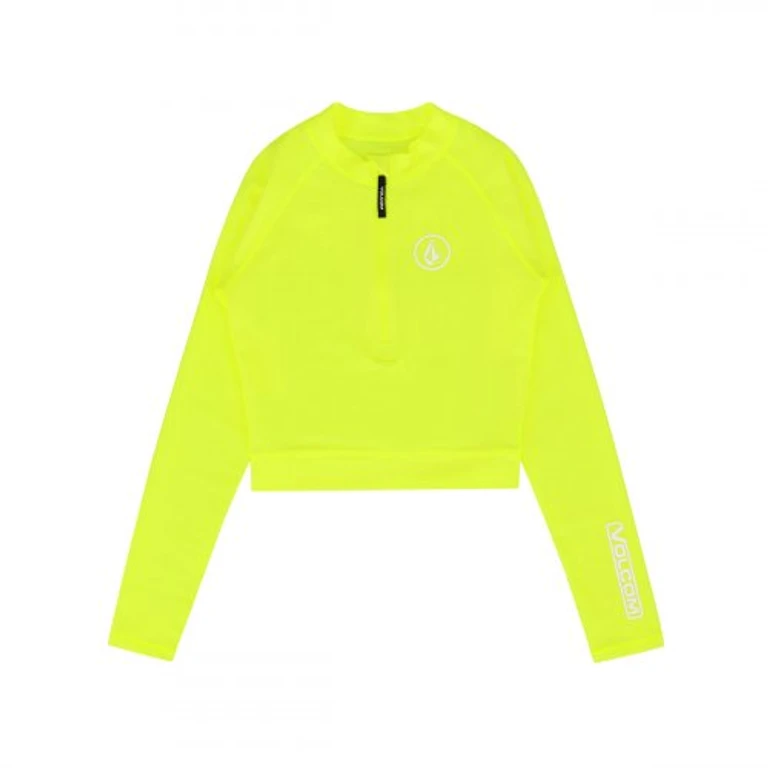 Women's Half-Zip Cropped Slim Fit Rash Guard (Neon Yellow)