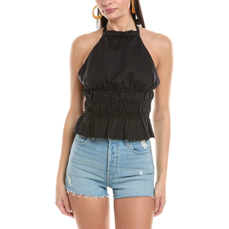 Air Smocked Halter Linen-Blend Top