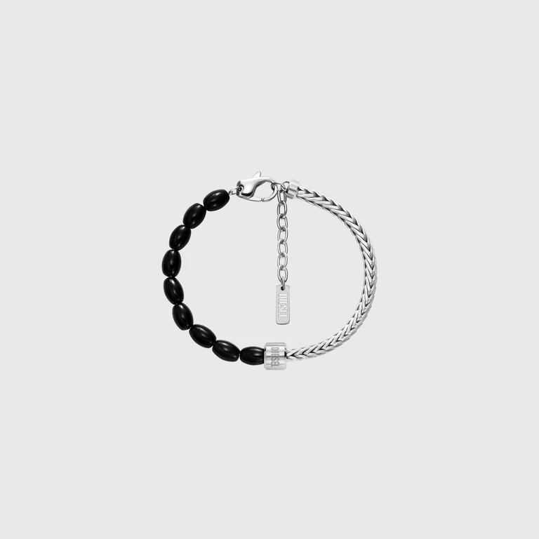 Black Agate Beaded Bracelet - Bracelets - Unisex - Silver