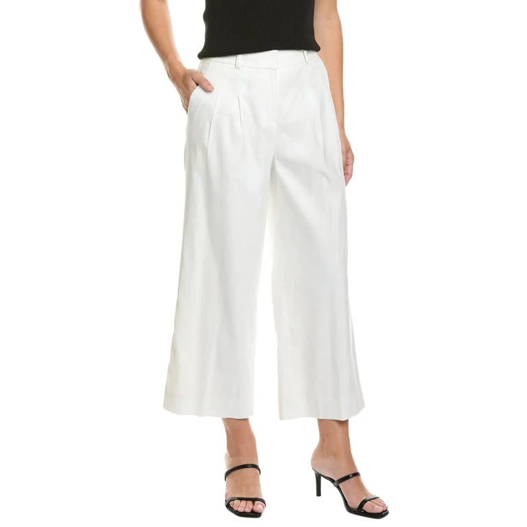 Linen Blend Cropped Wide Leg Pant