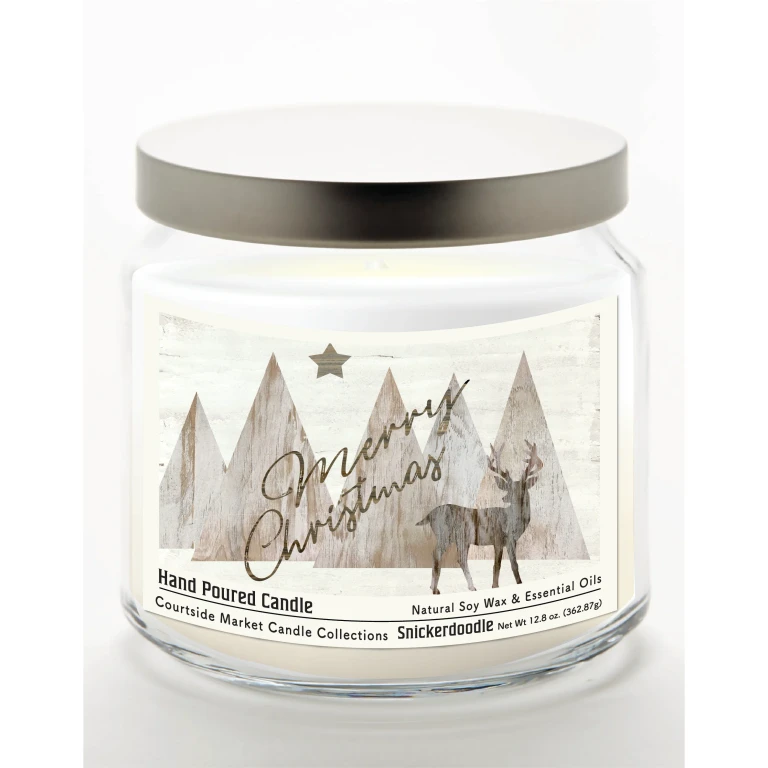 Merry Christmas Deer 12.8 Oz Candle Glass Jar with Brushed Silver Metal Lid