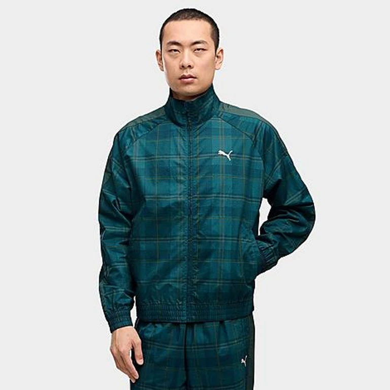 Men's Puma T7 Relaxed Tartan Full-Zip Track Jacket in Midnight Petrol Size: Small