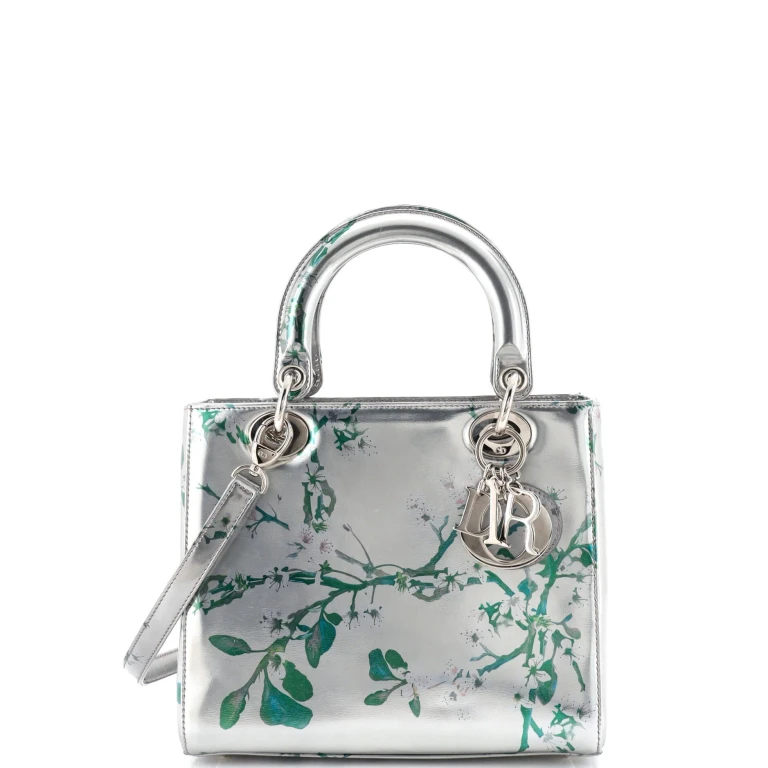 Lady Dior Bag Floral Print Metallic Leather Medium