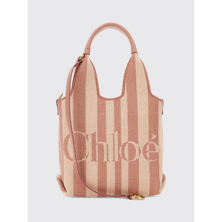 CHLOÉ Striped Cotton Handbag with Jacquard Logo and Leather Handles (CH26AP777R6526S)