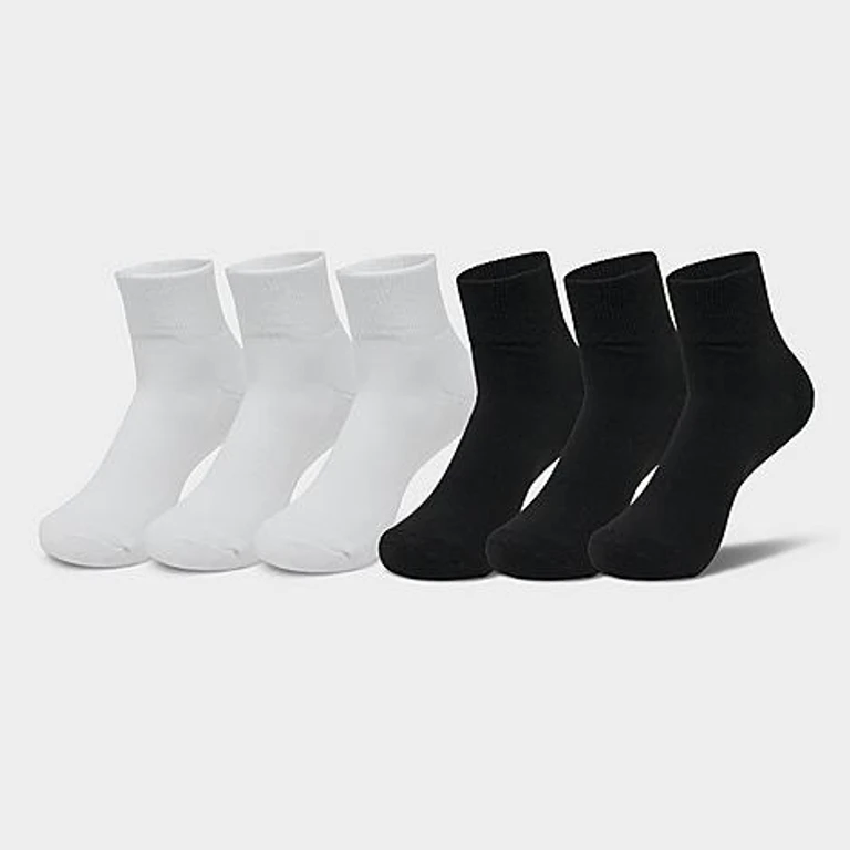 Women's Pink Soda Quarter Socks (6-Pack) in Black/White Size: Medium