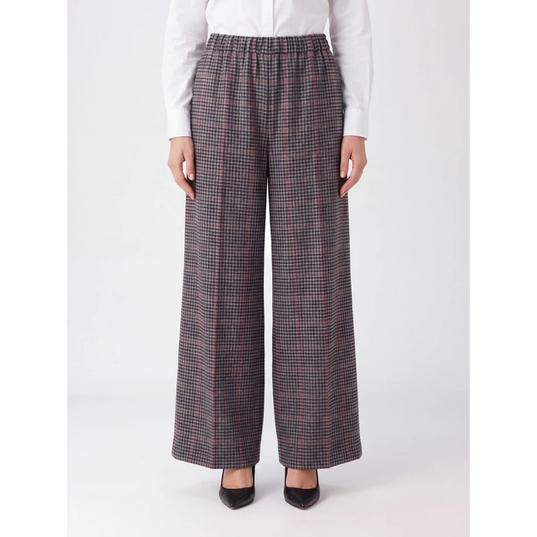 Check Wool Wide-Leg Trousers with an Elasticated Waist (P7FBOX5)