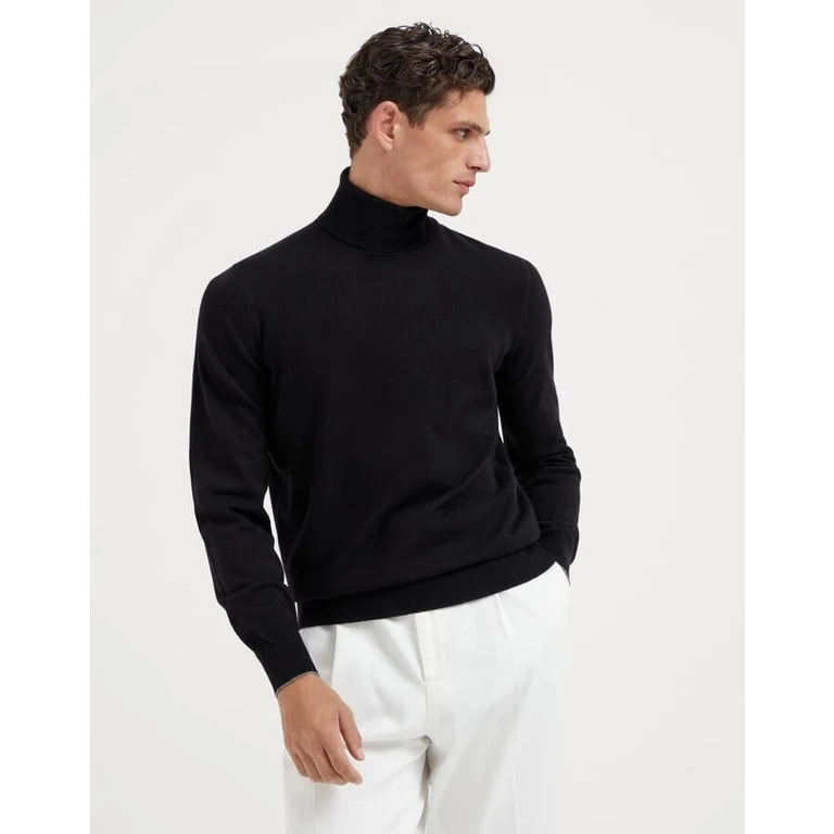 Mens Black Wool Turtleneck Sweater