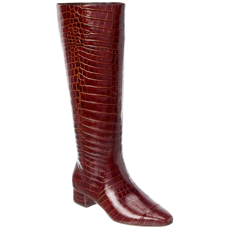 Cecile Wide Calf Croc-Embossed Leather Knee-High Boot