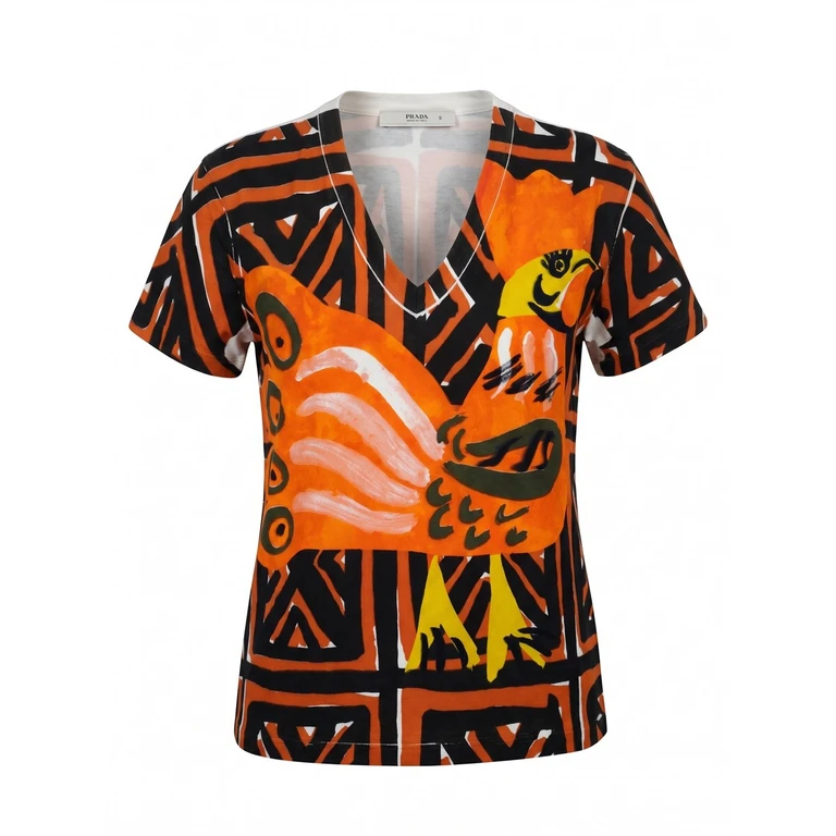 Printed V Neck Tshirt