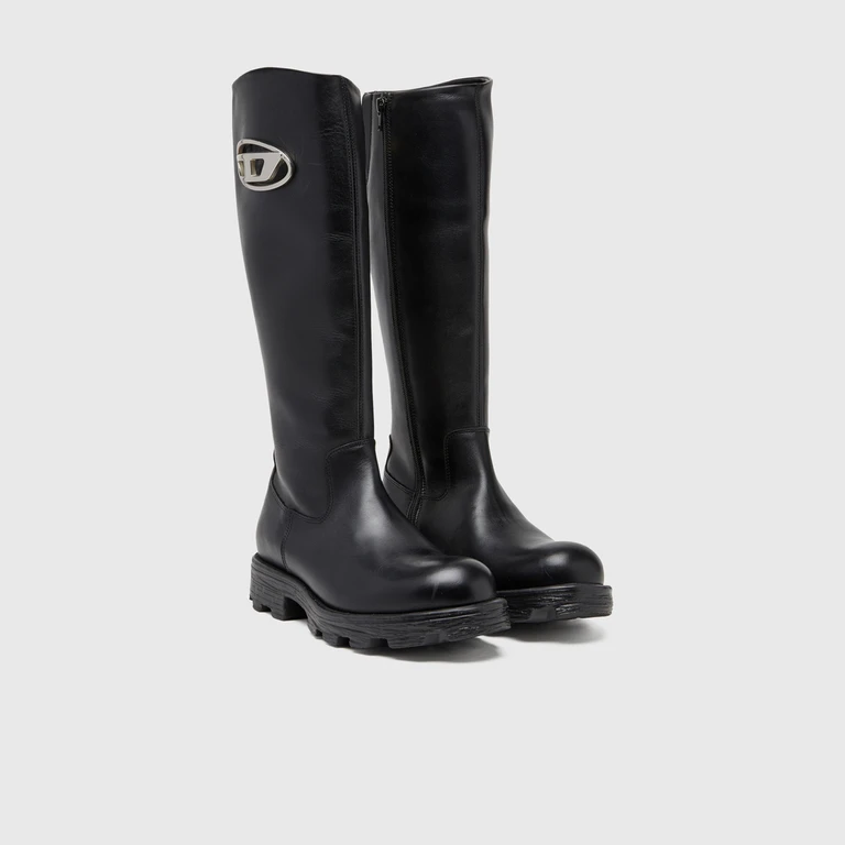 D-Hammer-Leather knee-high boots - Boots - Woman - Black