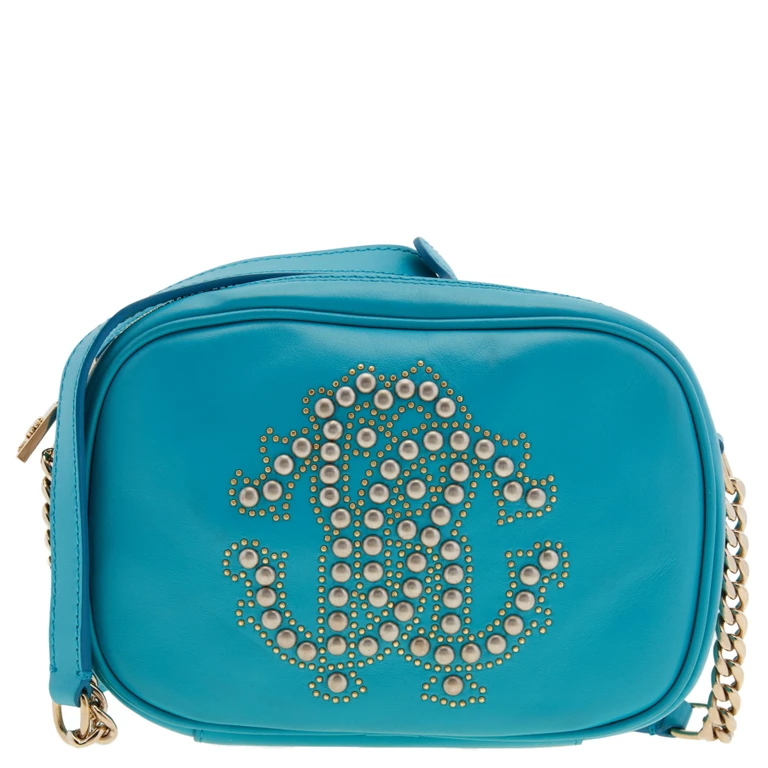 Turquoise Leather Studded Camera Bag