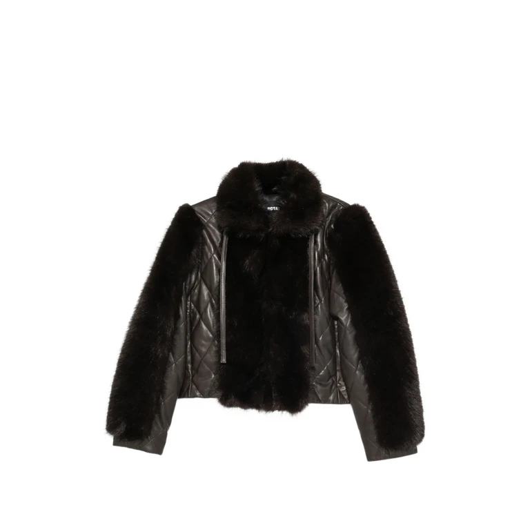 Faux Fur-trimmed Quilted Leather Jacket