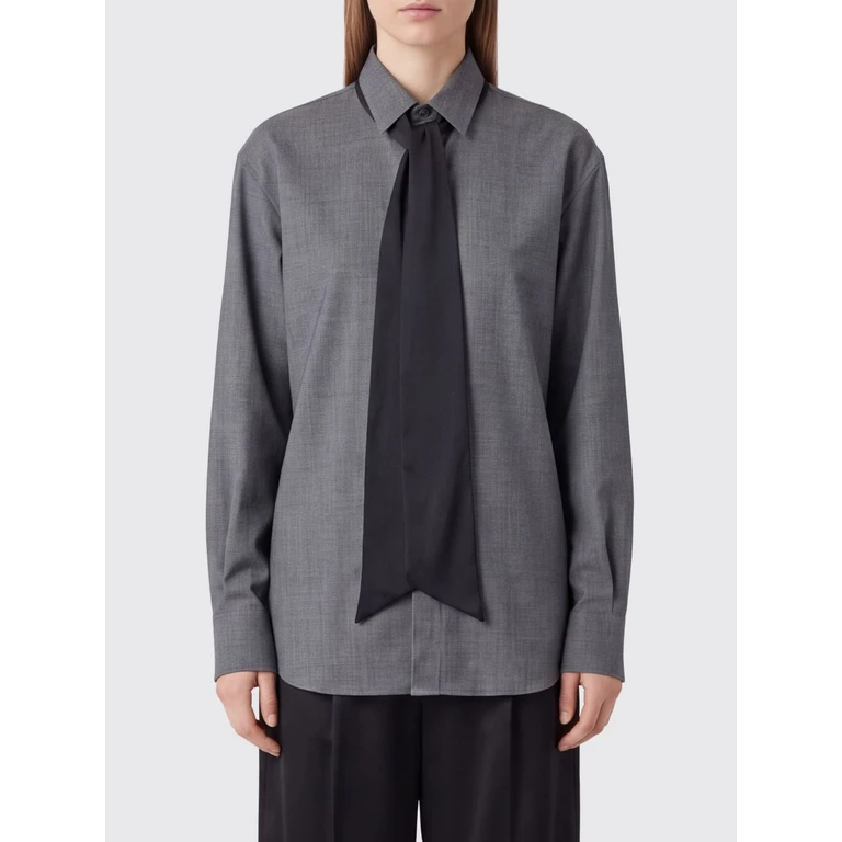 Wool Blend Shirt with Pussy-Bow Collar and Relaxed Fit (2608686301)