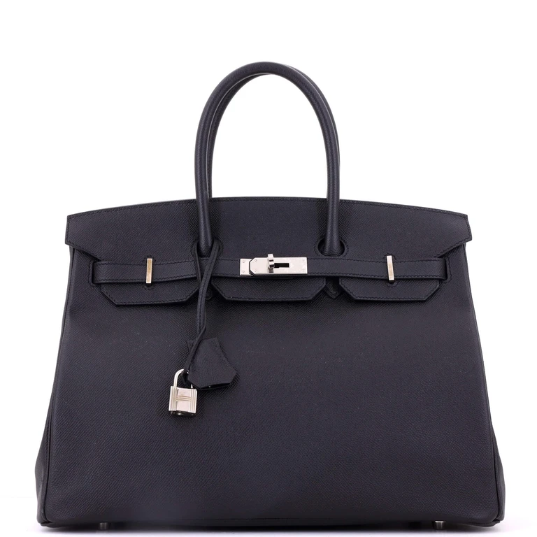 Birkin Handbag Noir Epsom with Palladium Hardware 35