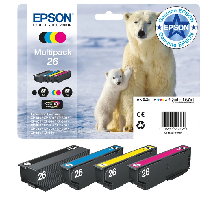 C13T26164010/26 Ink cartridge multi pack Bk.C.M.Y 220pg + 3x300p