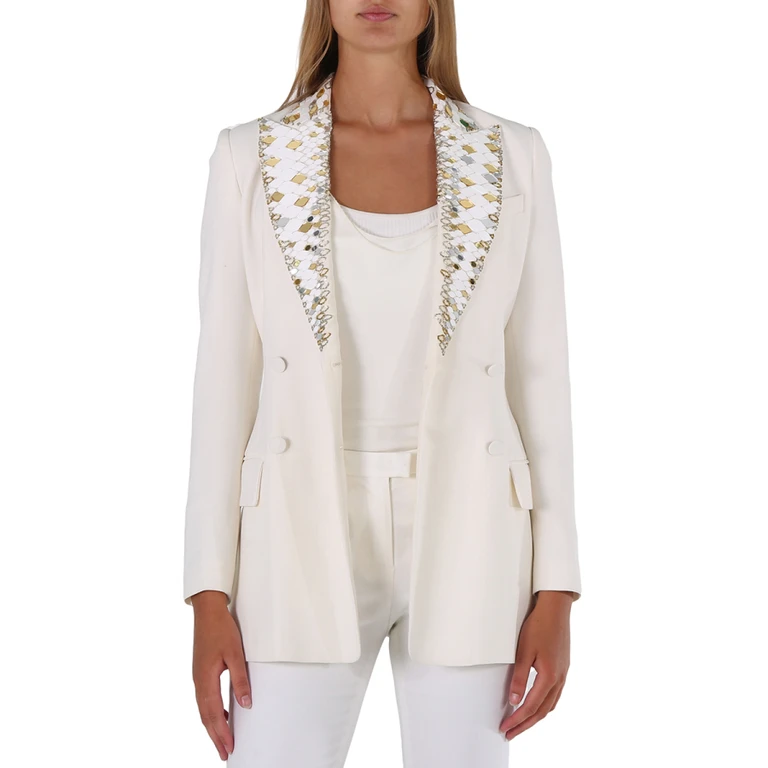Ladies White / Gold Mirror Snake Double Breasted Jacket