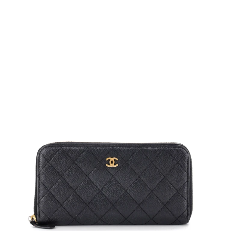 Zip Around Wallet Quilted Caviar Long