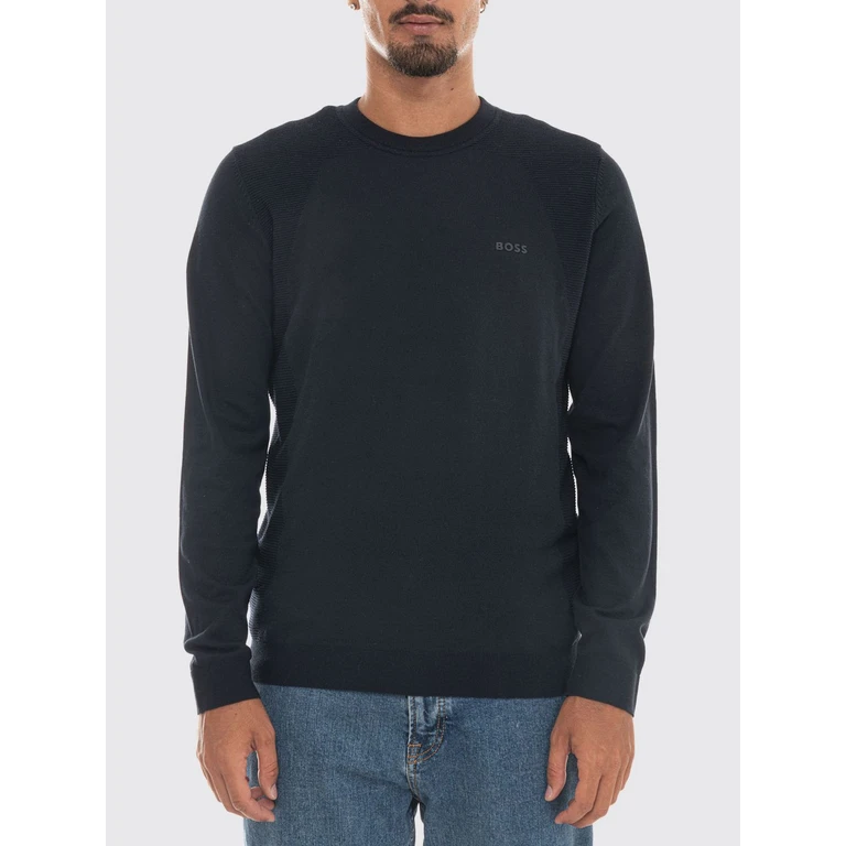 Cotton Blend Crew Neck Jumper with Long Sleeves and Ribbed Trims (50558351402)