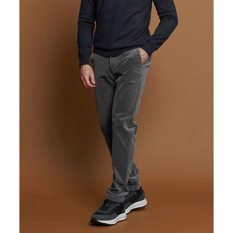 Gray Regular Slim Fit Corduroy Pants